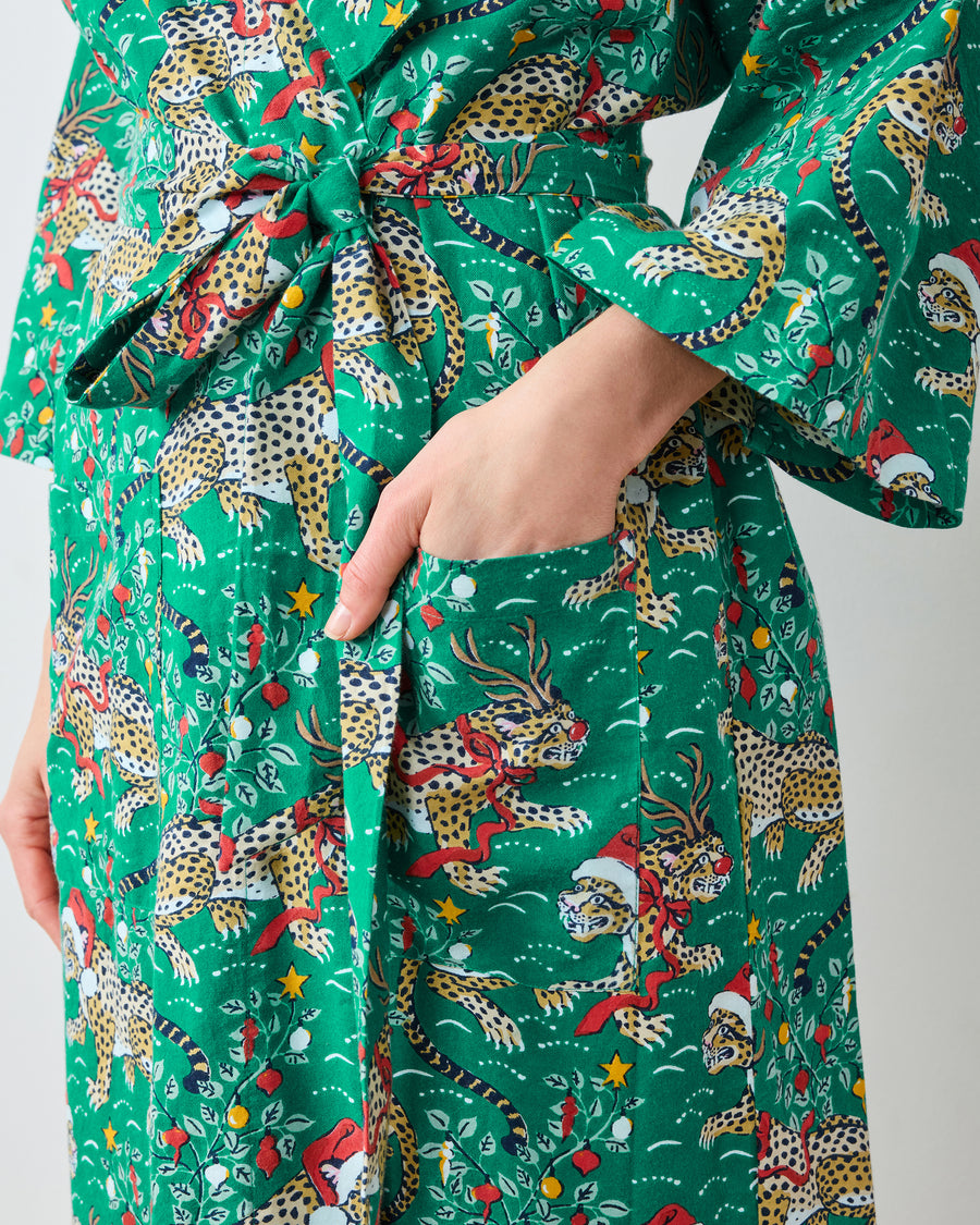 Very Merry Bagheera - Lightweight Flannel Long Robe - Mistletoe - Printfresh