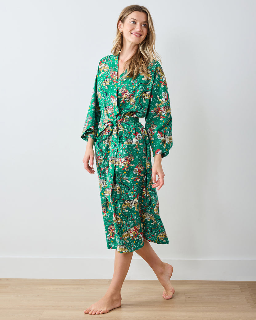 Very Merry Bagheera - Lightweight Flannel Long Robe - Mistletoe - Printfresh