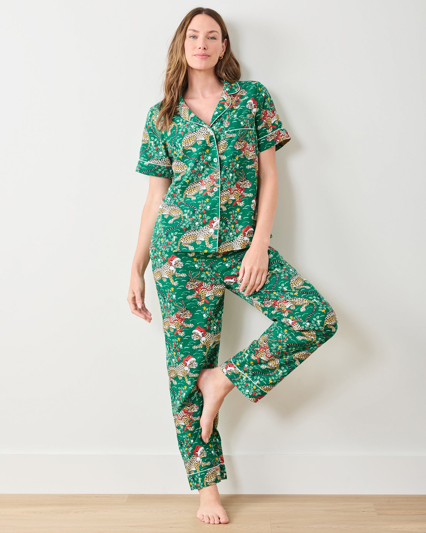 Very Merry Bagheera - Lightweight Flannel Short Sleeve & Long Pants Set - Mistletoe - Printfresh