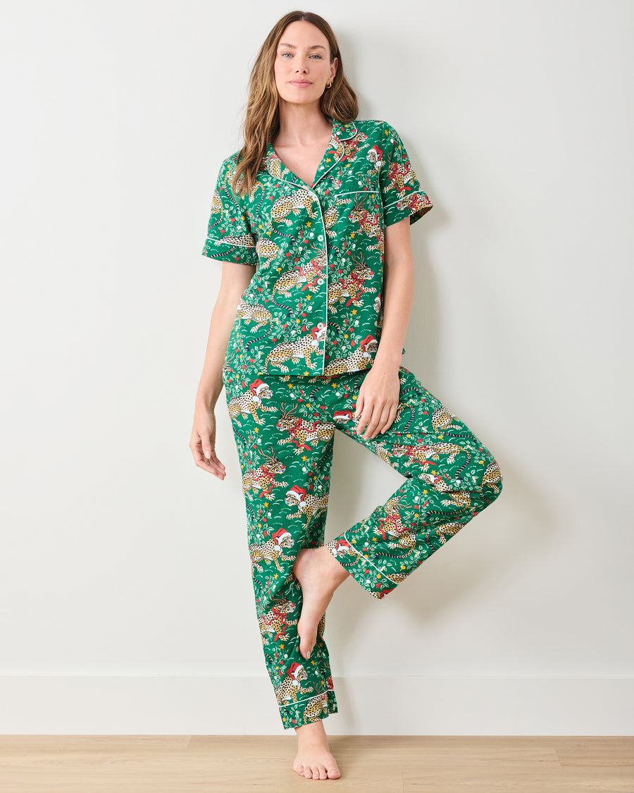 Very Merry Bagheera - Lightweight Flannel Short Sleeve & Long Pants Set - Mistletoe - Printfresh