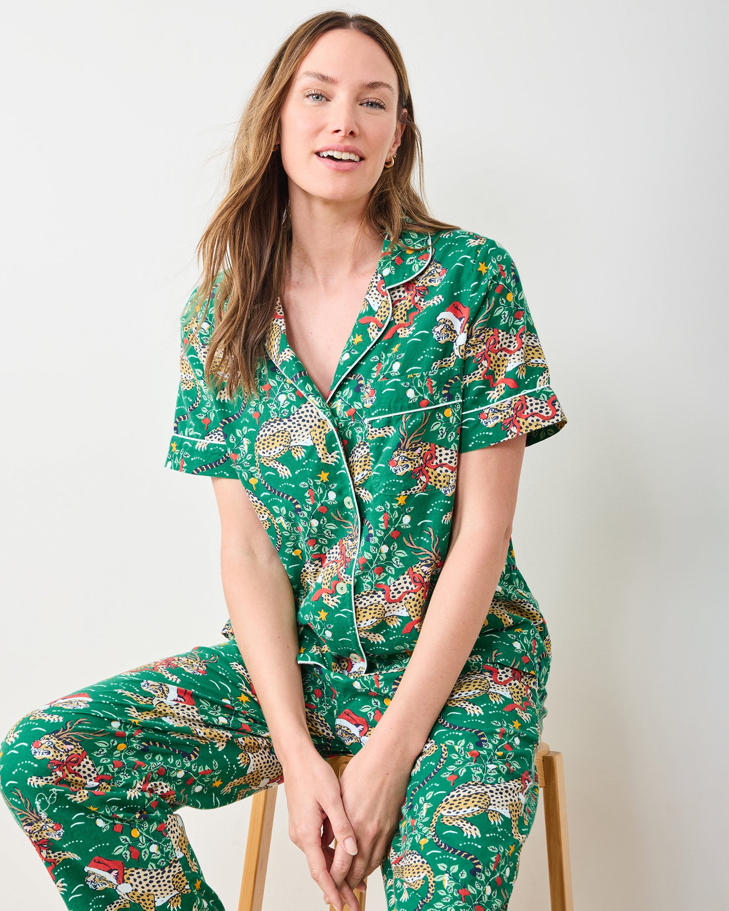 Very Merry Bagheera - Lightweight Flannel Short Sleeve & Long Pants Set - Mistletoe