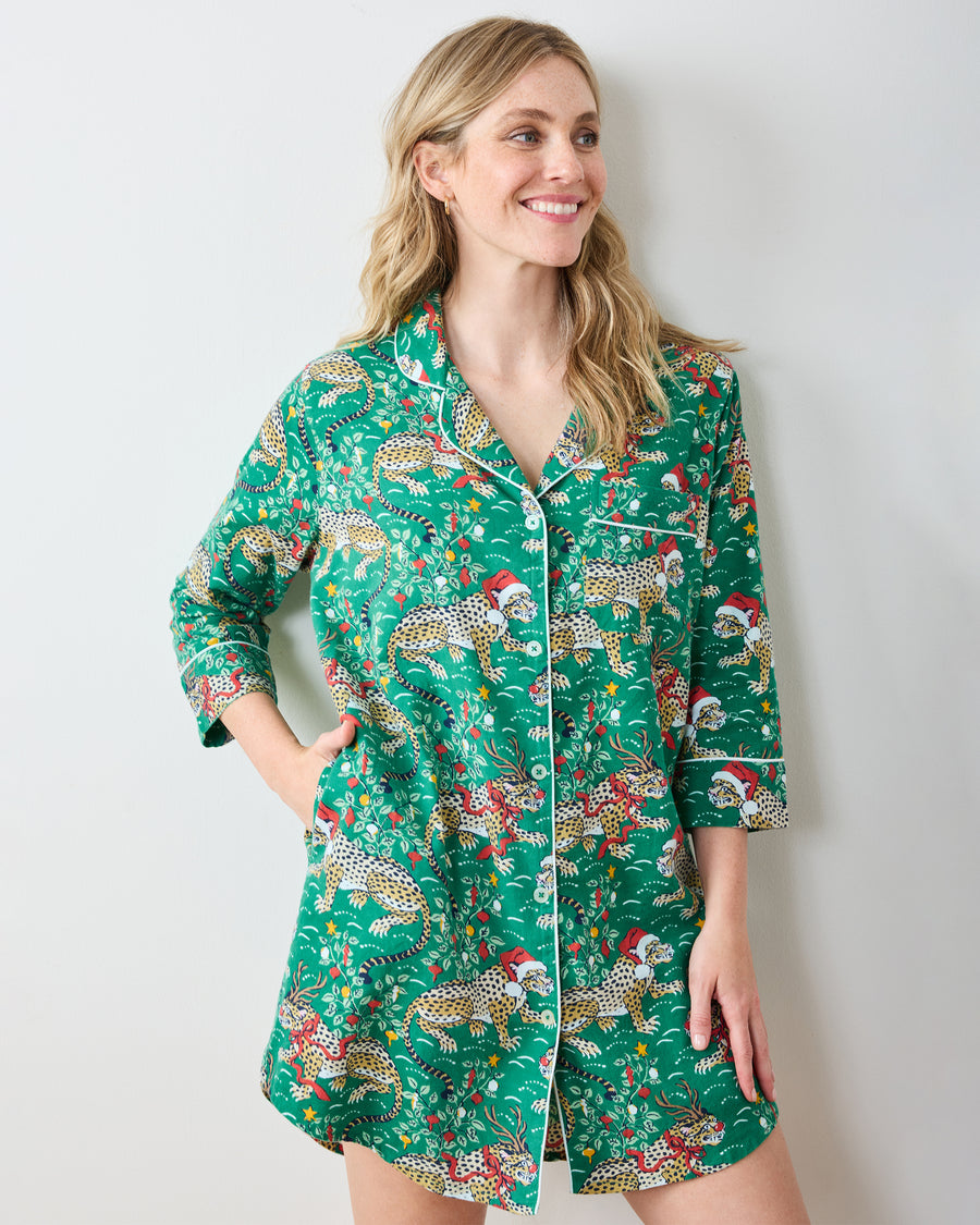 Very Merry Bagheera - Lightweight Flannel Sleep Shirt - Mistletoe - Printfresh