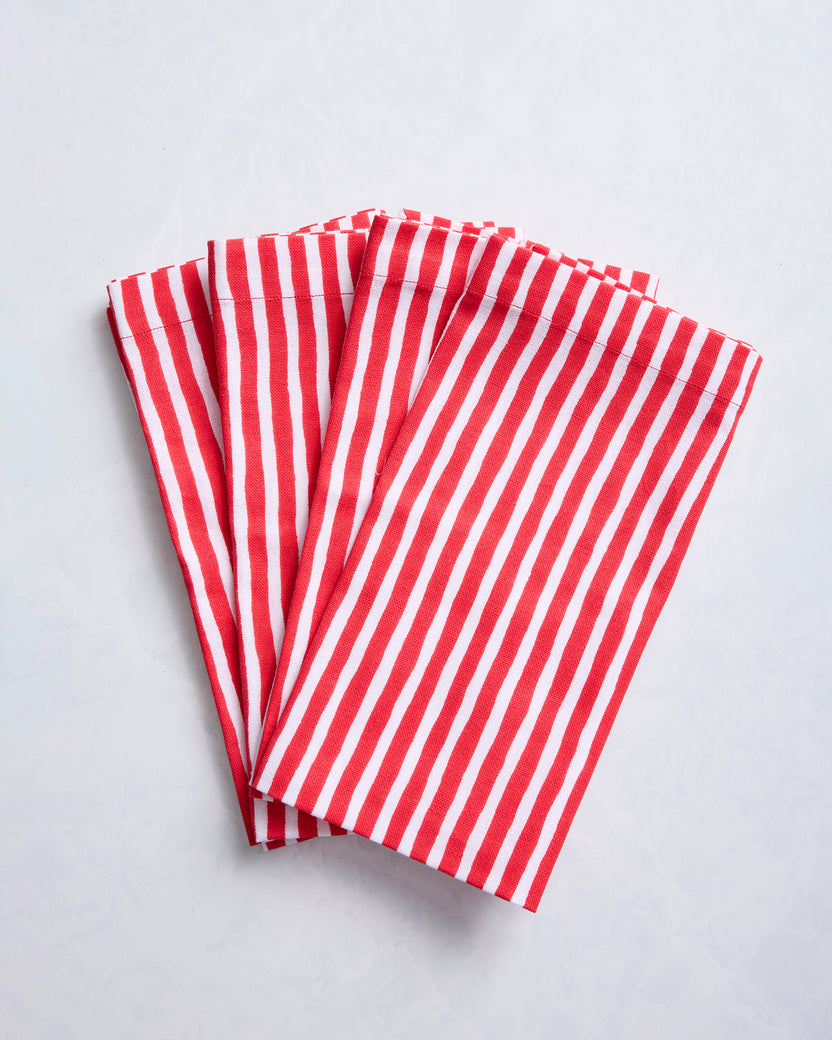 Chunky Painted Stripe - Dinner Napkins Set of 4 - Ruby