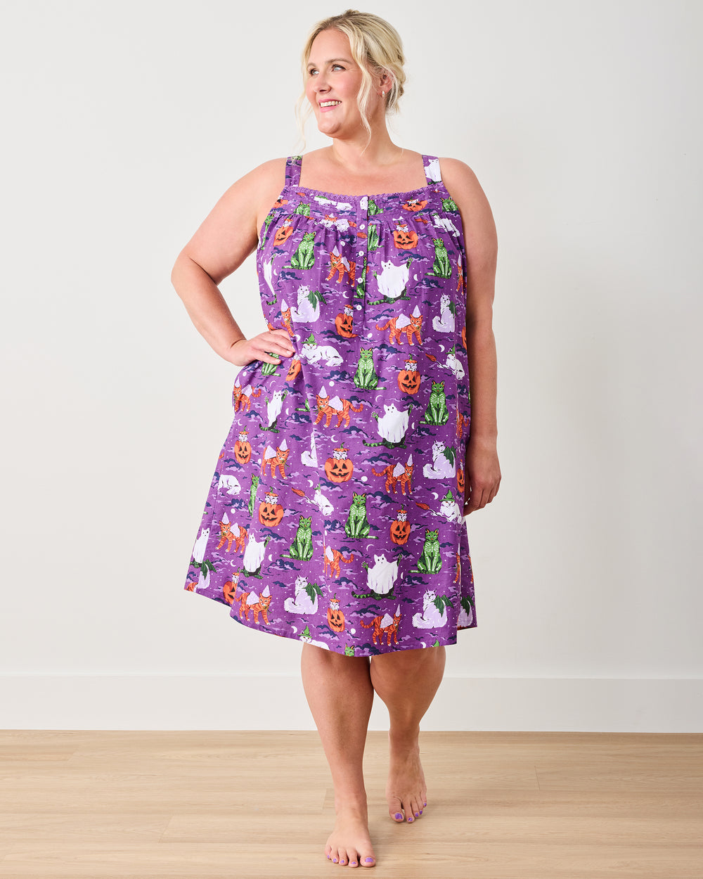 Halloween House Cats - Back to Bed Nightgown - Purple Tonic - Printfresh