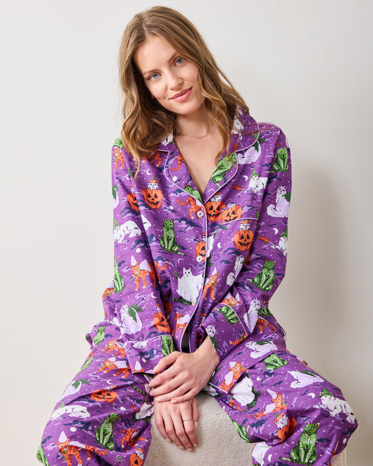 Halloween House Cats - Long PJ Set - Purple Tonic - Printfresh