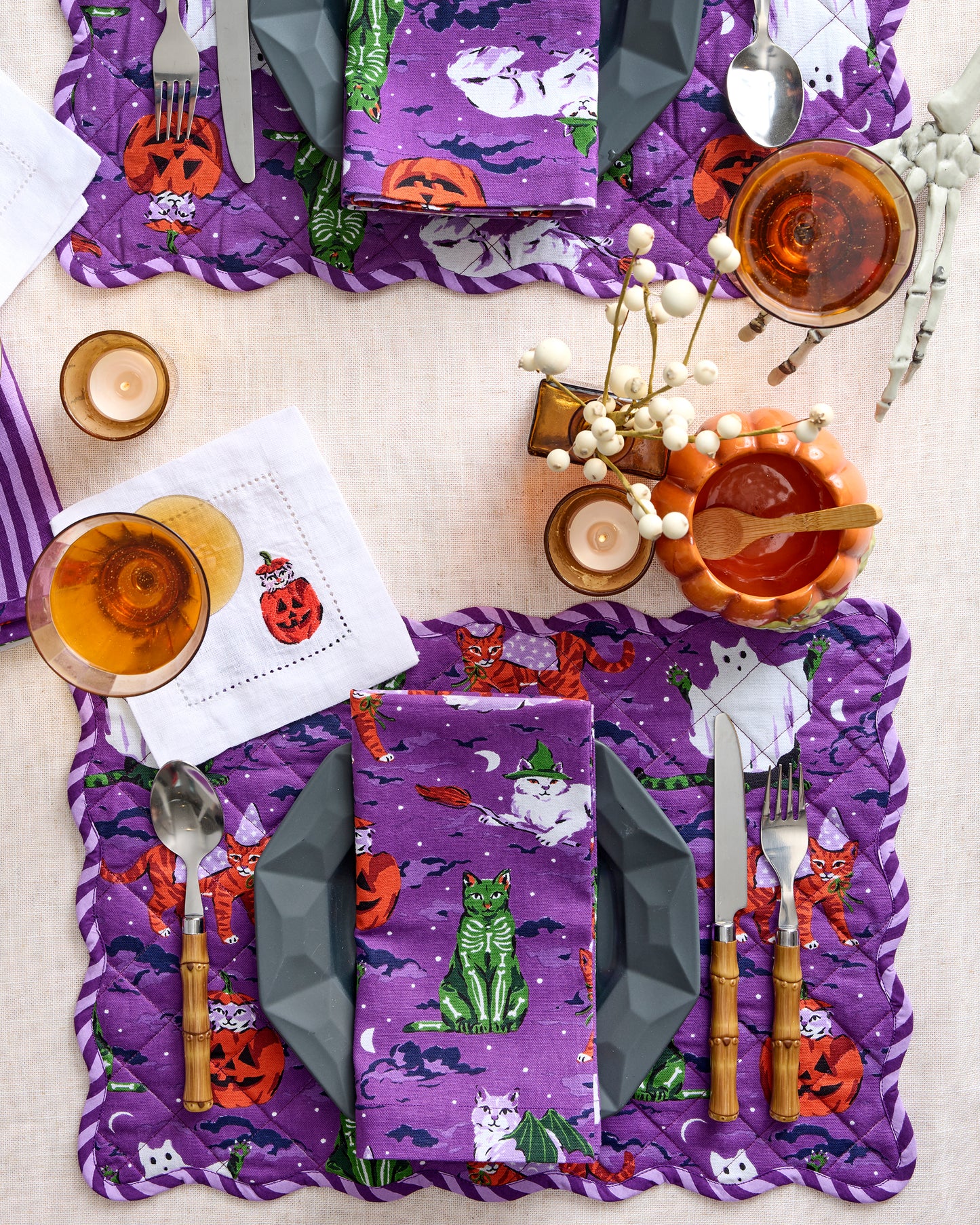 Halloween House Cats - Placemats Set Of 4 - Purple Tonic - Printfresh