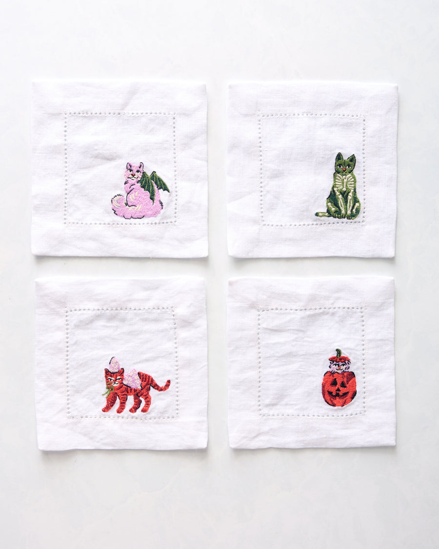 Halloween House Cats - Cocktail Napkins Set of 4 - Purple Tonic - Printfresh