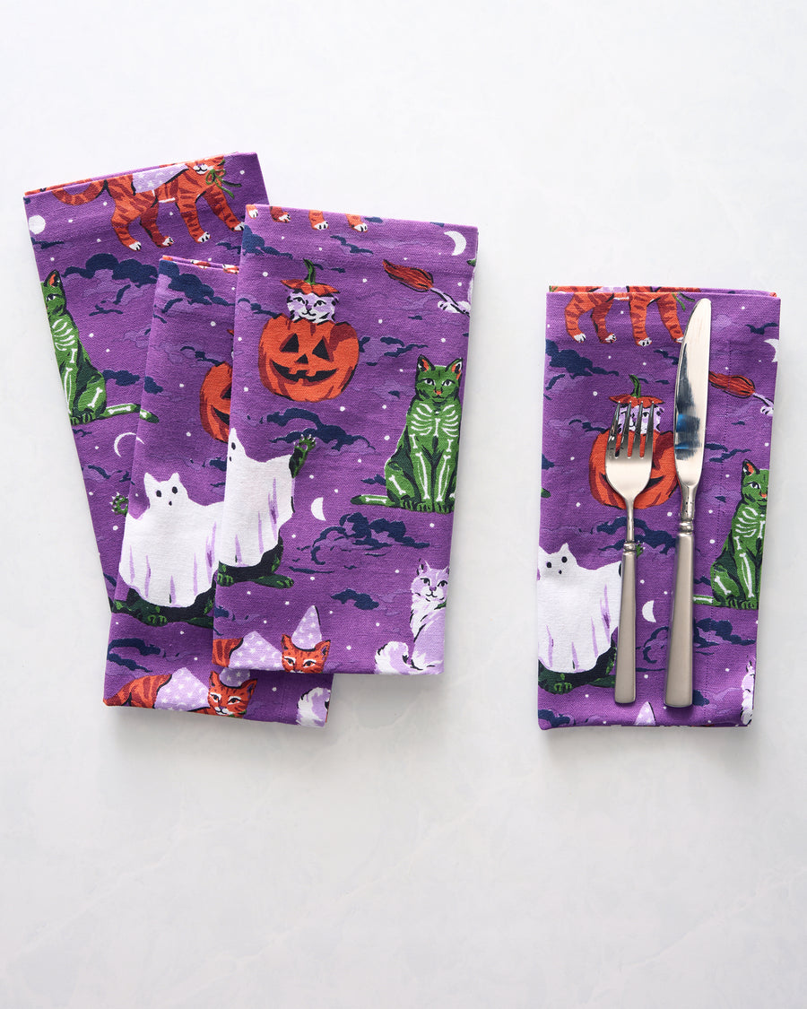 Halloween House Cats - Dinner Napkins Set Of 4 - Purple Tonic - Printfresh