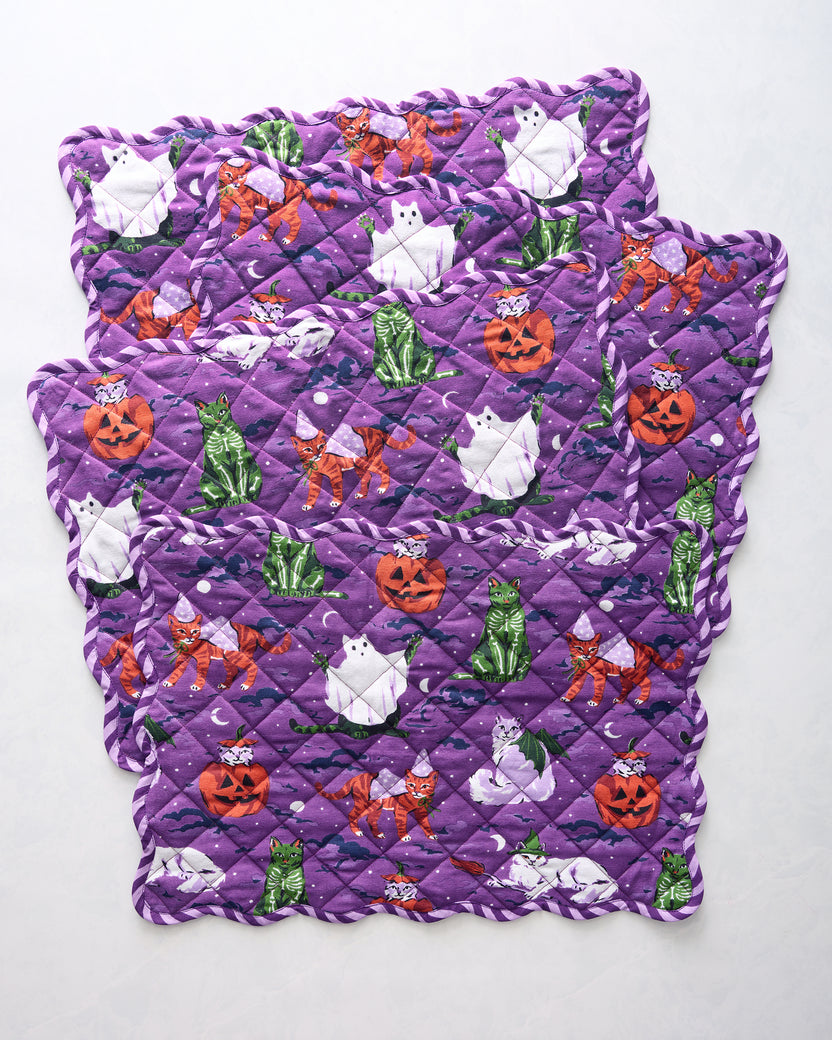 Halloween House Cats - Placemats Set Of 4 - Purple Tonic - Printfresh