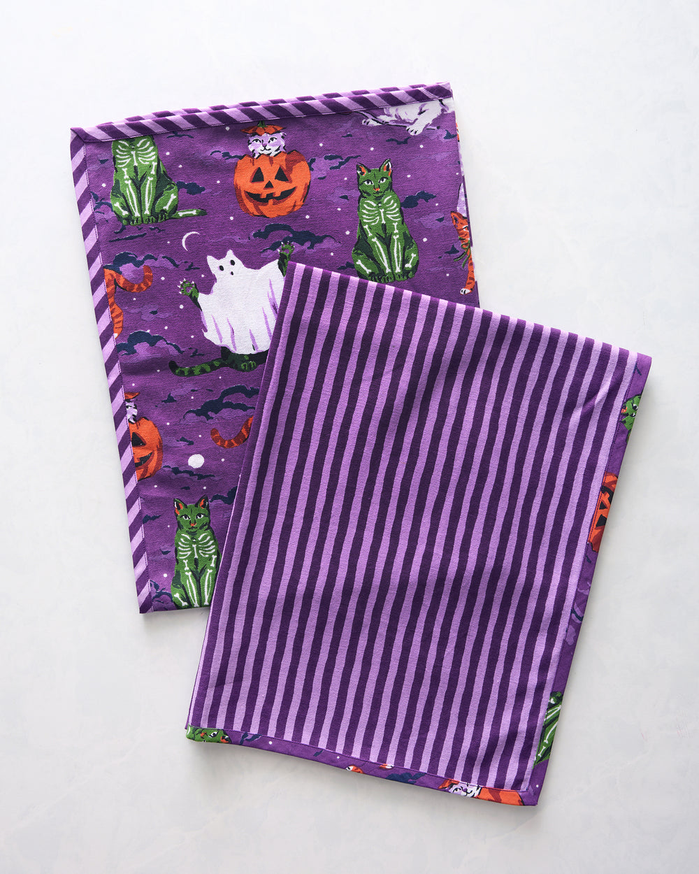Halloween House Cats - Tea Towels Set Of 2 - Purple Tonic - Printfresh