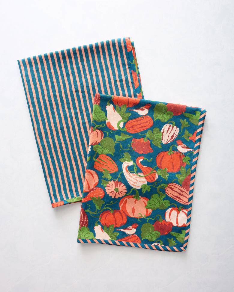 Pumpkin - Tea Towels Set Of 2 - Midnight Harvest - Printfresh