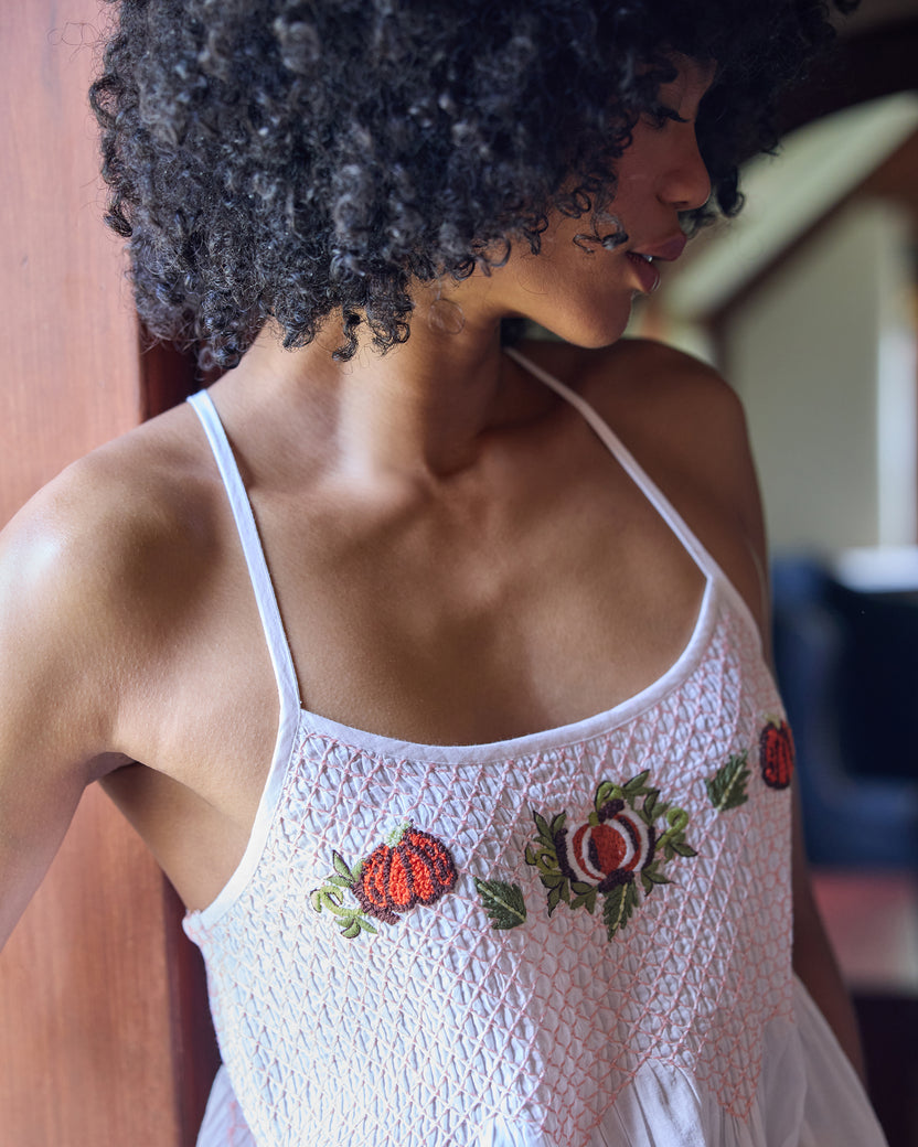 Embroidered Pumpkins - Naya Nightie - Natural