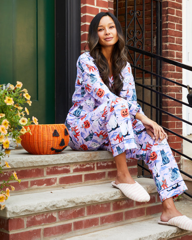 Halloween House Cats - Long PJ Set - Lavender - Printfresh