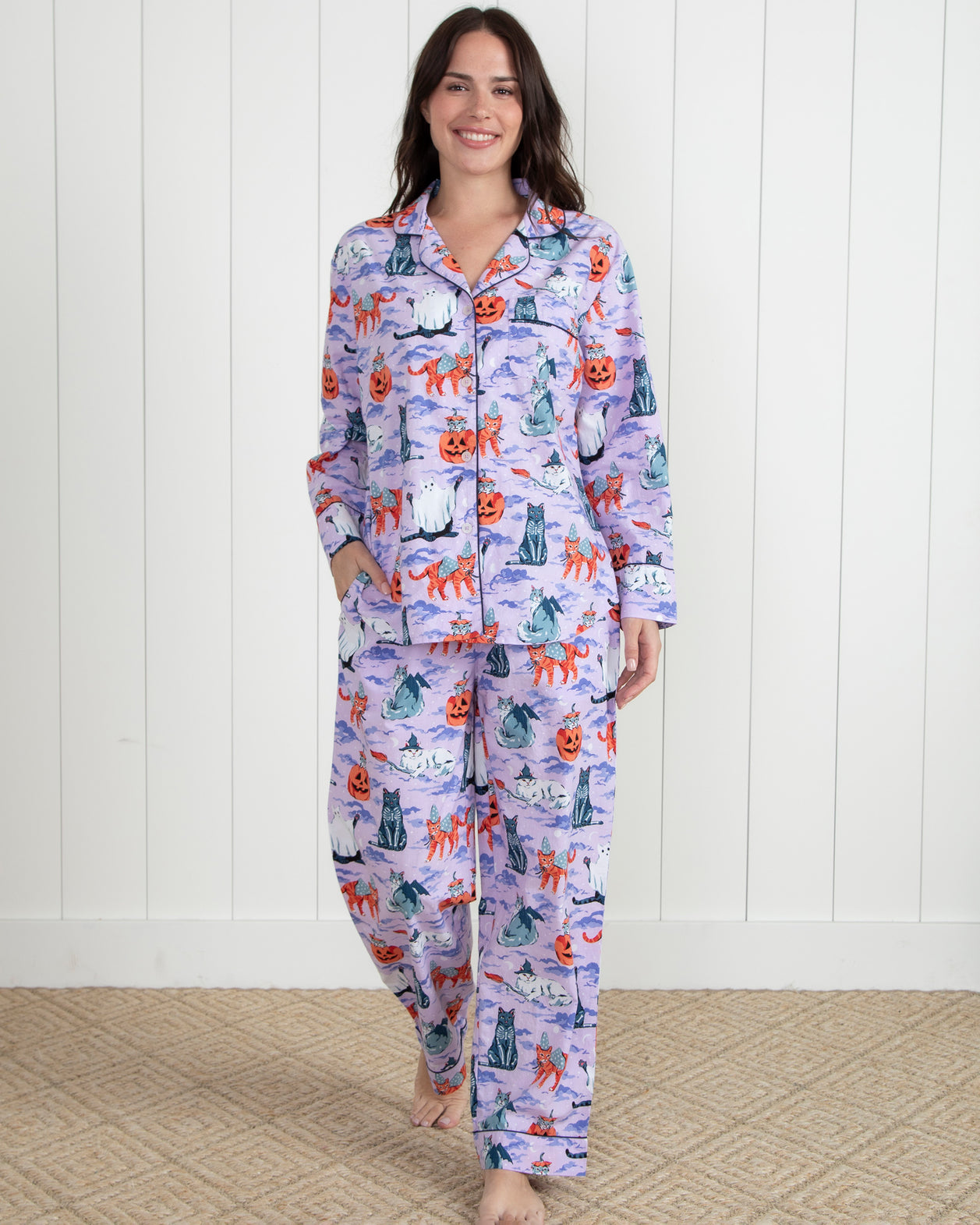 Halloween House Cats - Long PJ Set - Lavender - Printfresh