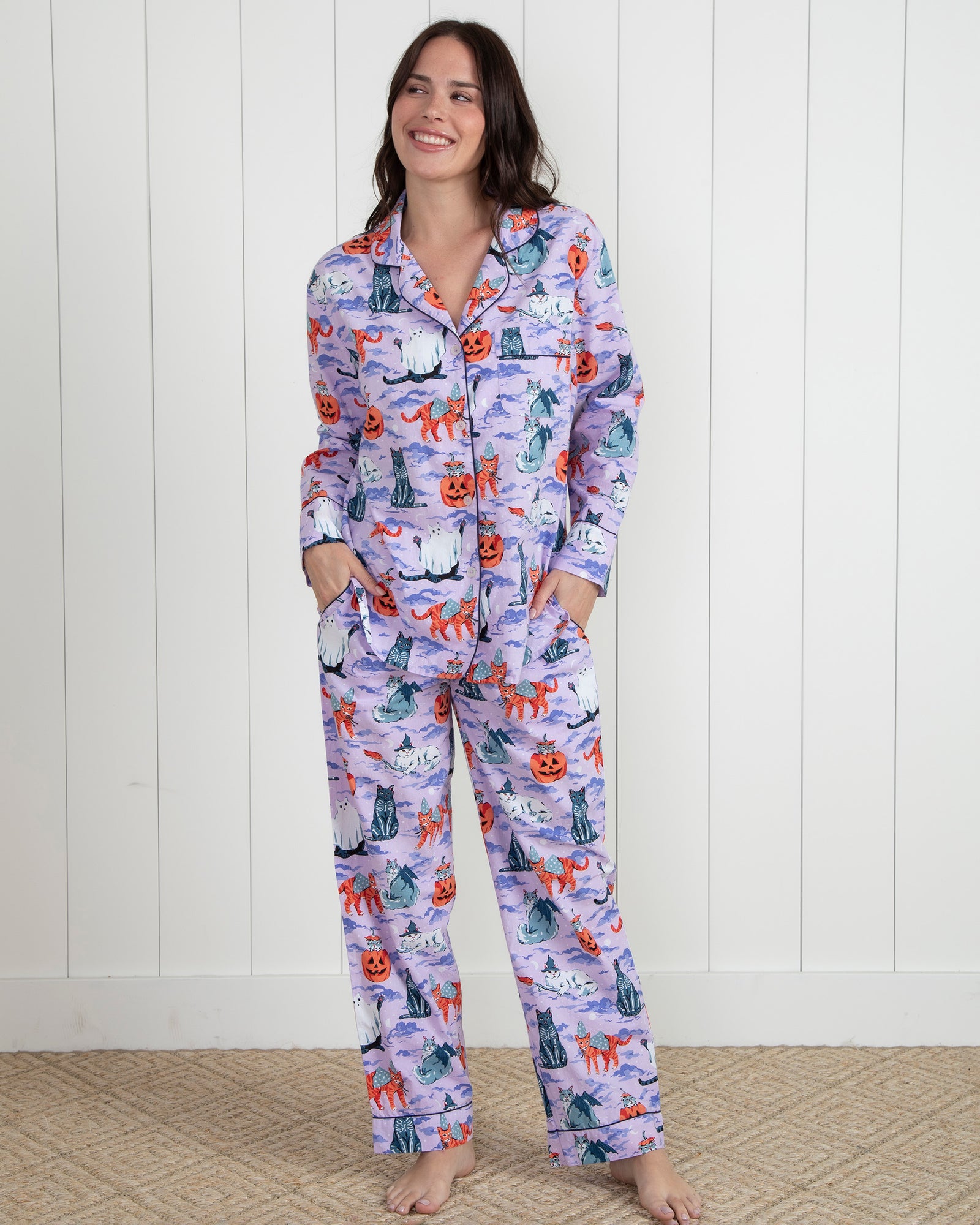 Halloween House Cats - Tall Long PJ Set - Lavender - Printfresh