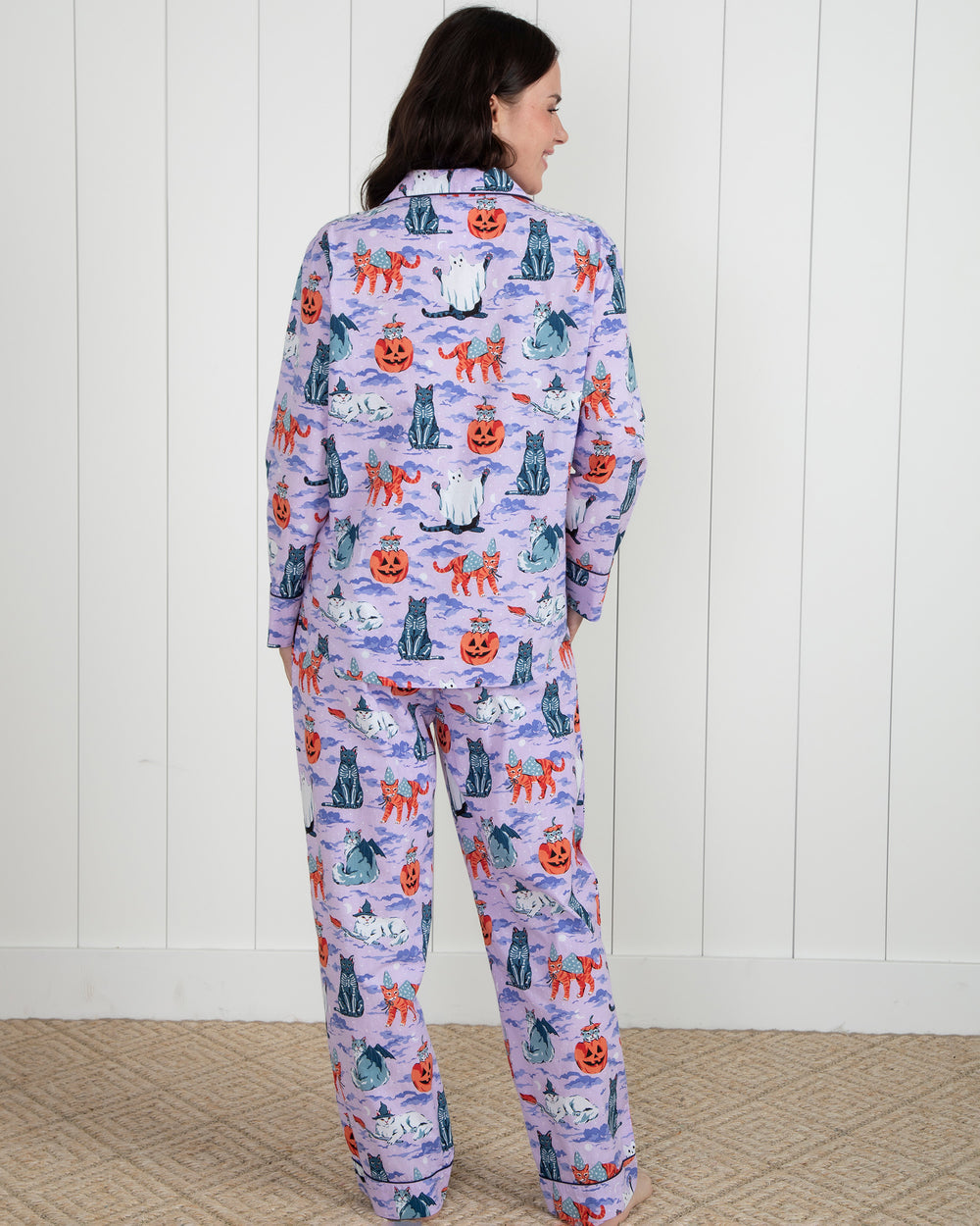 Halloween House Cats - Petite Long PJ Set - Lavender - Printfresh