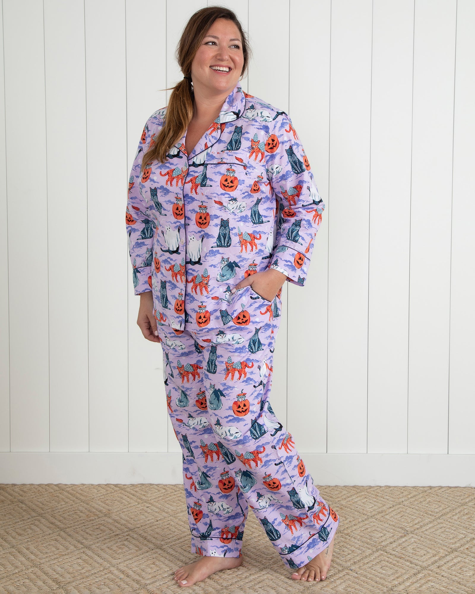 Halloween House Cats - Tall Long PJ Set - Lavender - Printfresh