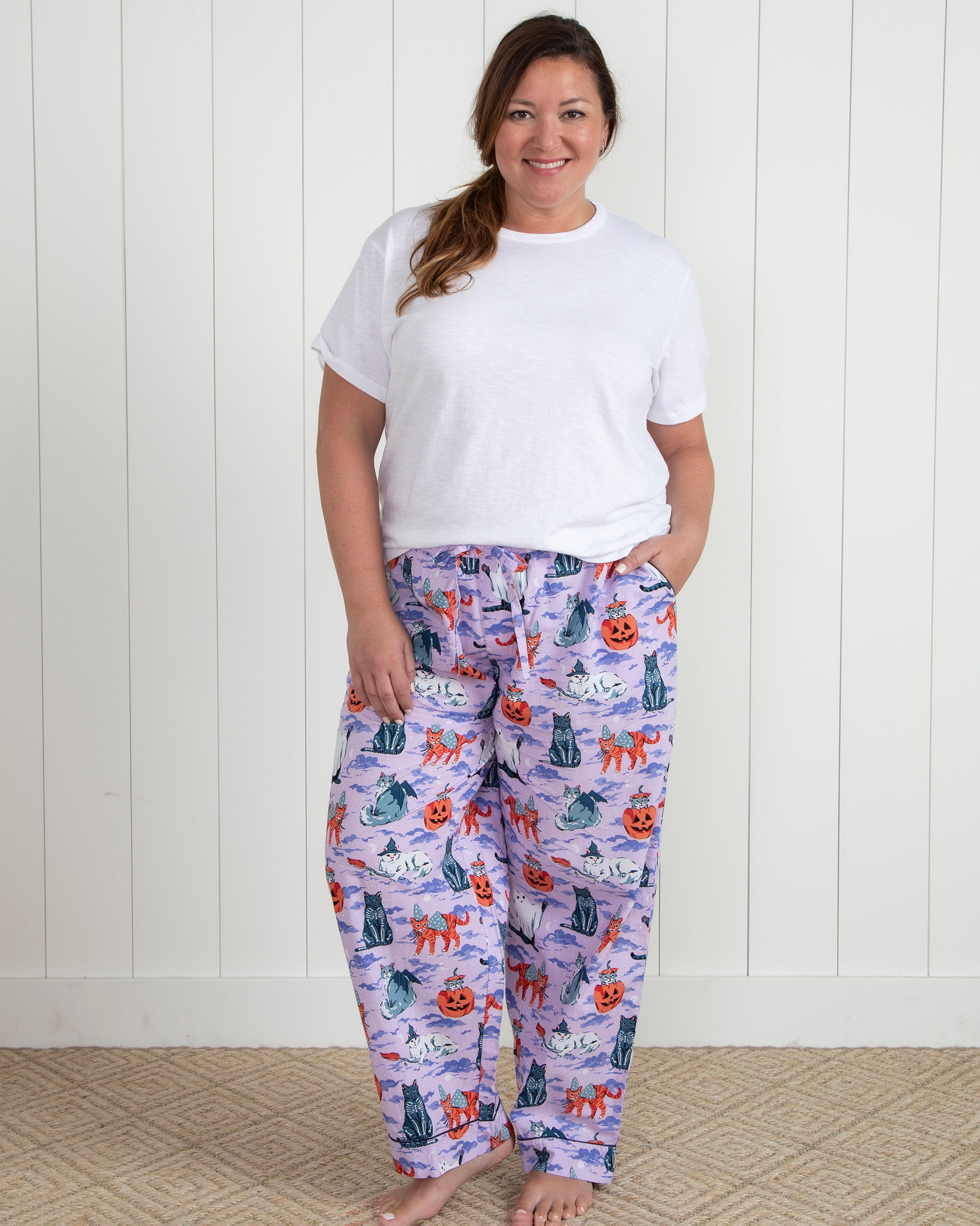 Halloween House Cats - Petite PJ Pants - Lavender - Printfresh