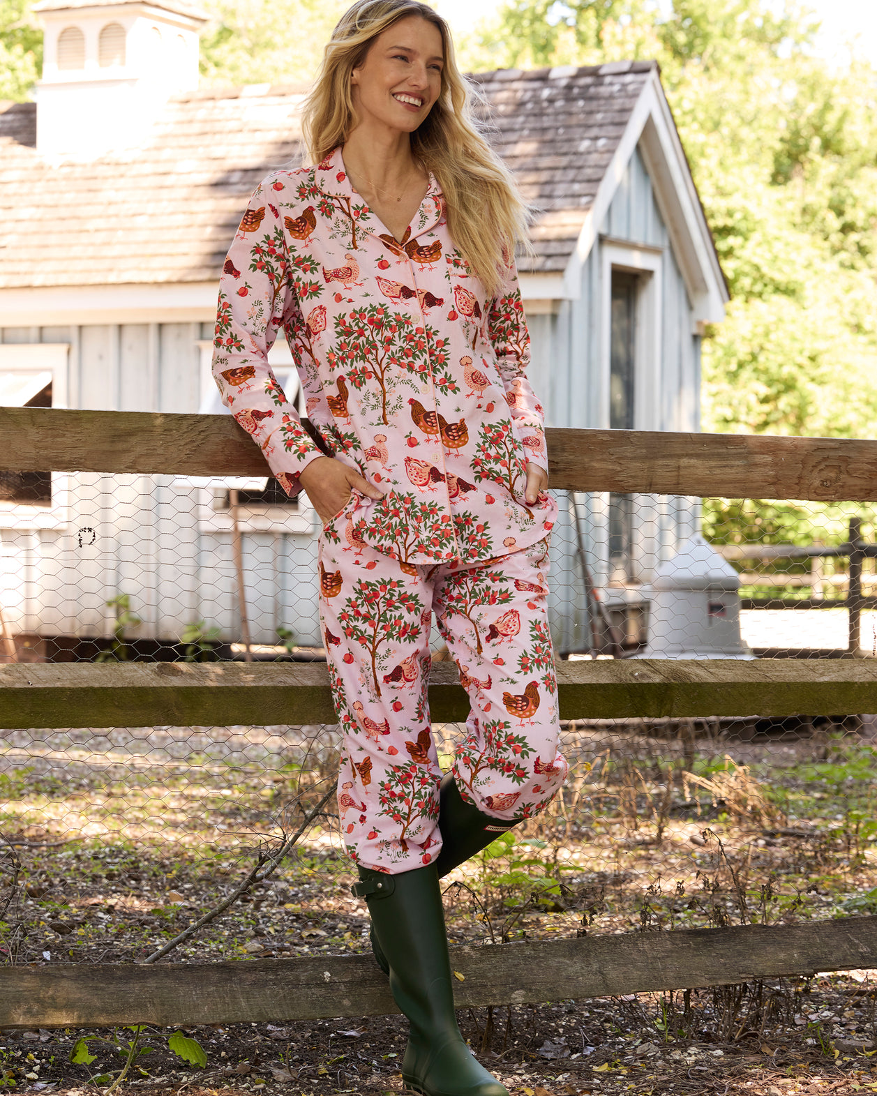 Hen House - Long PJ Set - Ballet Pink - Printfresh