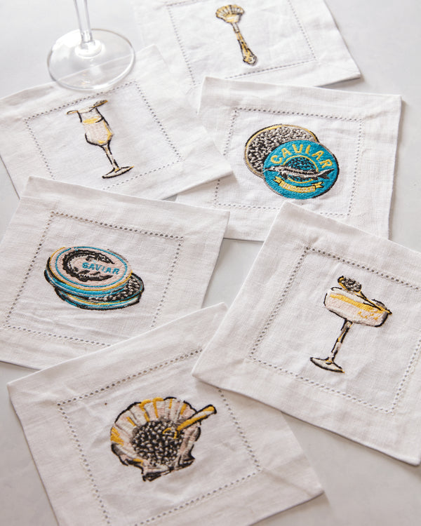 Champagne & Caviar - Cocktail Napkins Set Of 6 - Cloud - Printfresh