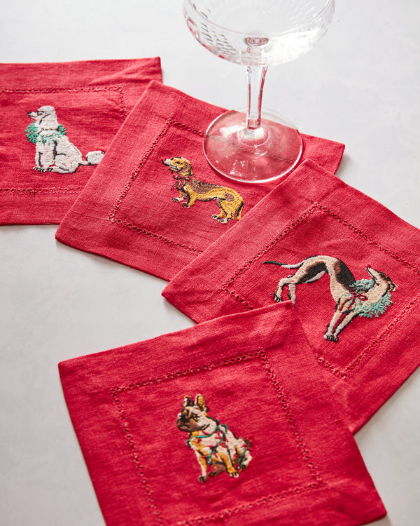 Happy Howlidays - Cocktail Napkins Set Of 4 - Ruby - Printfresh