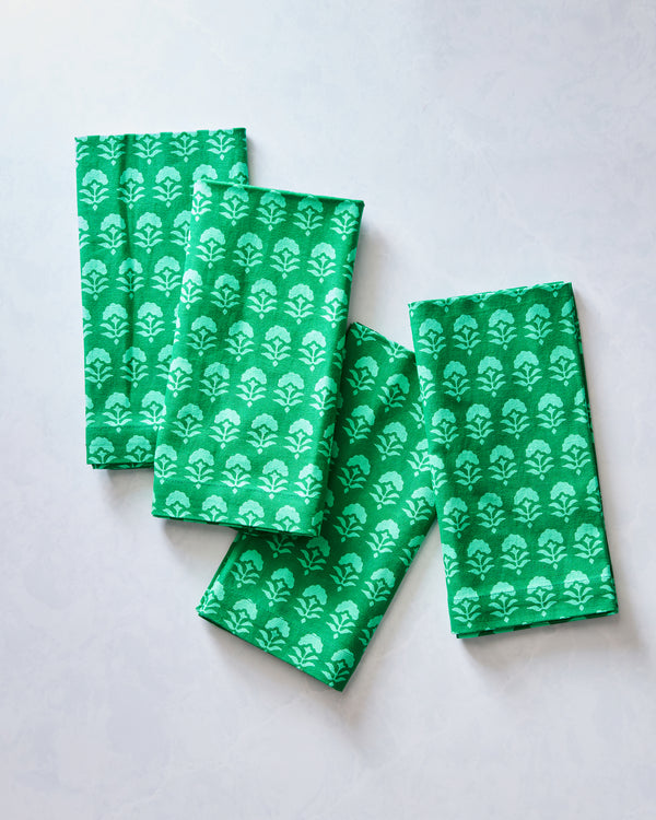 Magic Marigold - Set Of 4 Dinner Napkins - Emerald - Printfresh