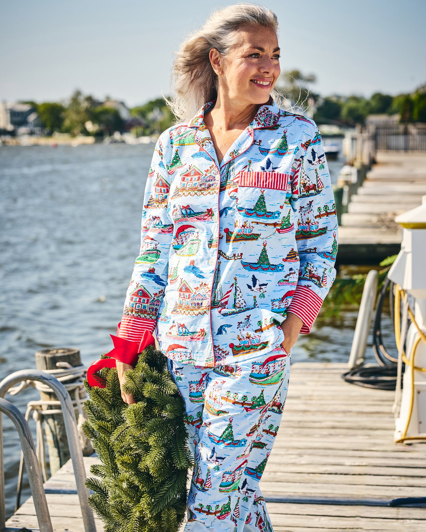 Sugar Plum Ferry - Tall Long PJ Set - Blue Sailboat - Printfresh