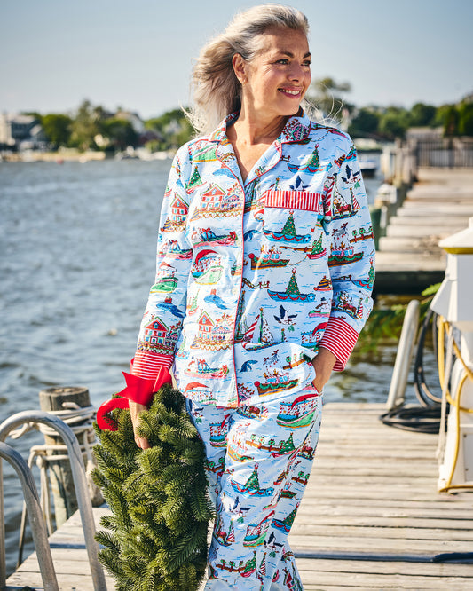 Sugar Plum Ferry - Tall Long PJ Set - Blue Sailboat - Printfresh