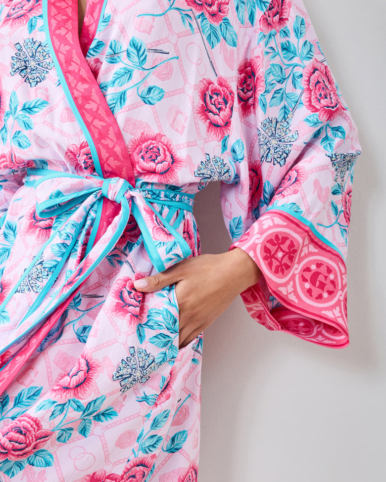 Glinda's Garden - Eco Satin Robe - Popular Pink - Printfresh