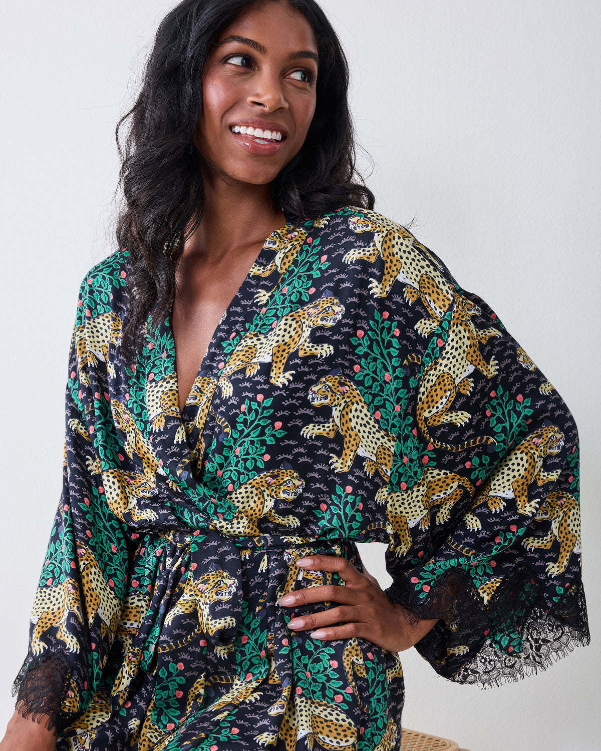 Bagheera - Eco Satin Lace Robe - Ink