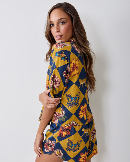 Botanical Checkerboard - Eco Satin Sweet Dreams Set - Golden Hour