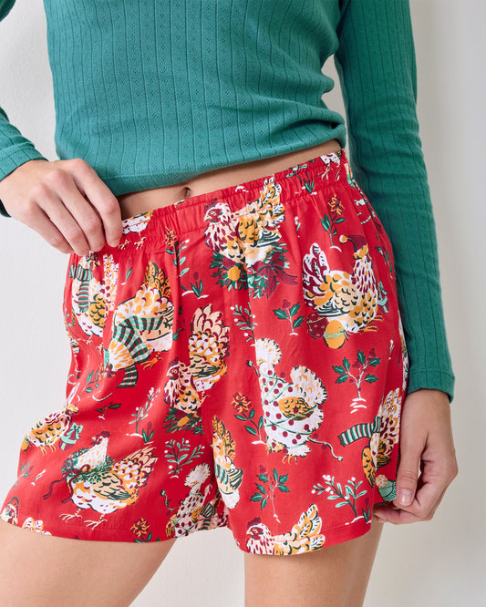 Holiday Hens - Eco Satin Boyfriend Boxer - Red Stocking
