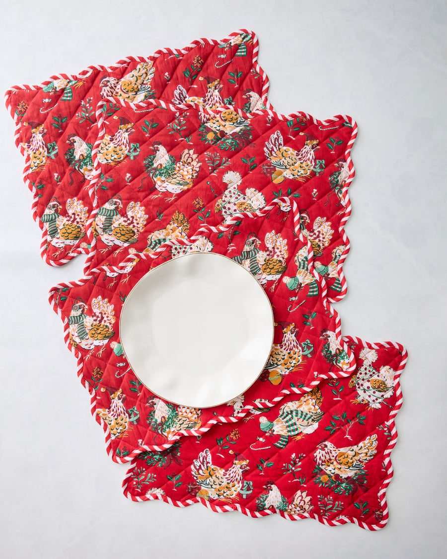 Holiday Hens - Set of 4 Placemats - Red
