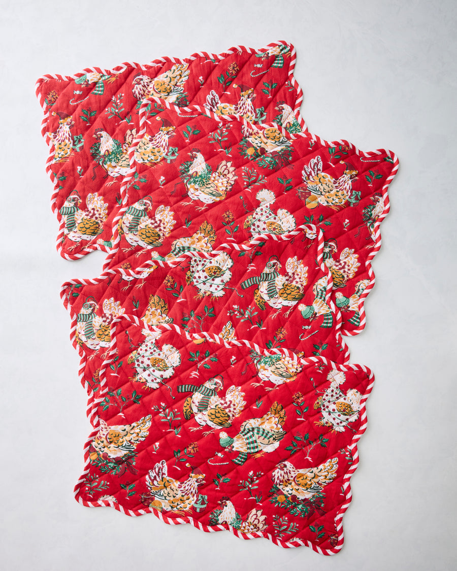 Holiday Hens - Set of 4 Placemats - Red
