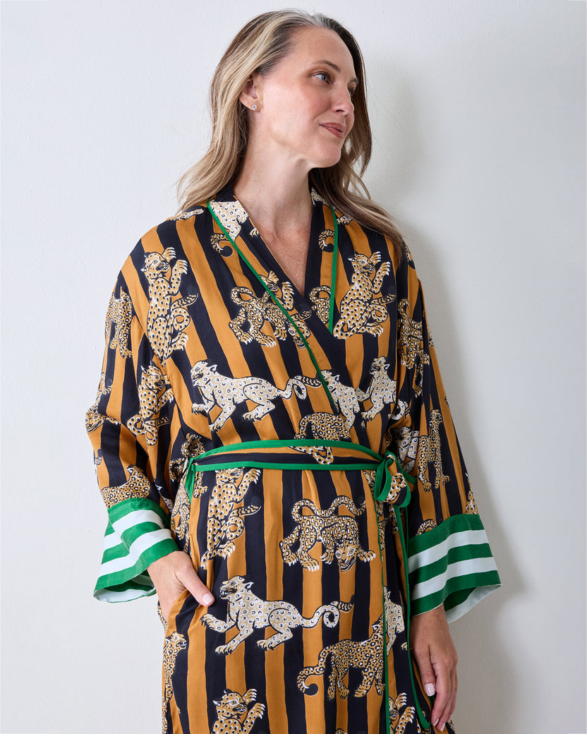 Leopard Stripes - Eco Satin Robe - Butterscotch