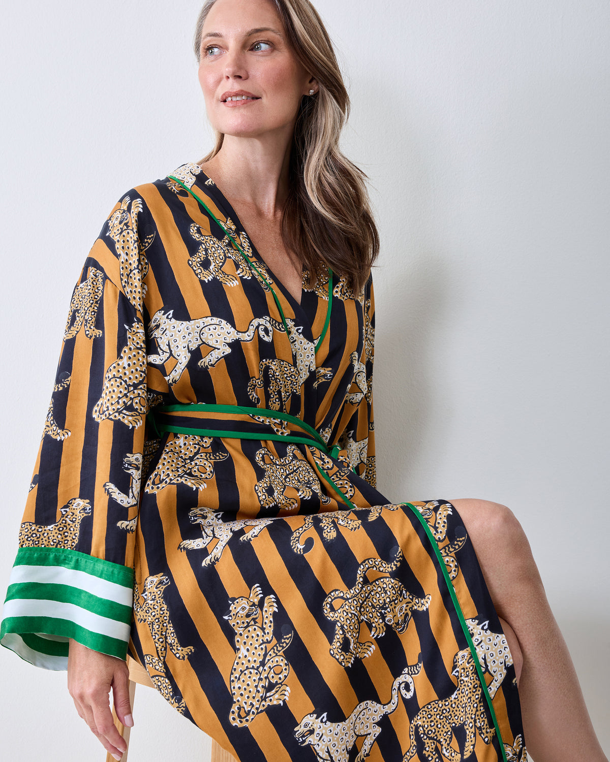Leopard Stripes - Eco Satin Robe - Butterscotch