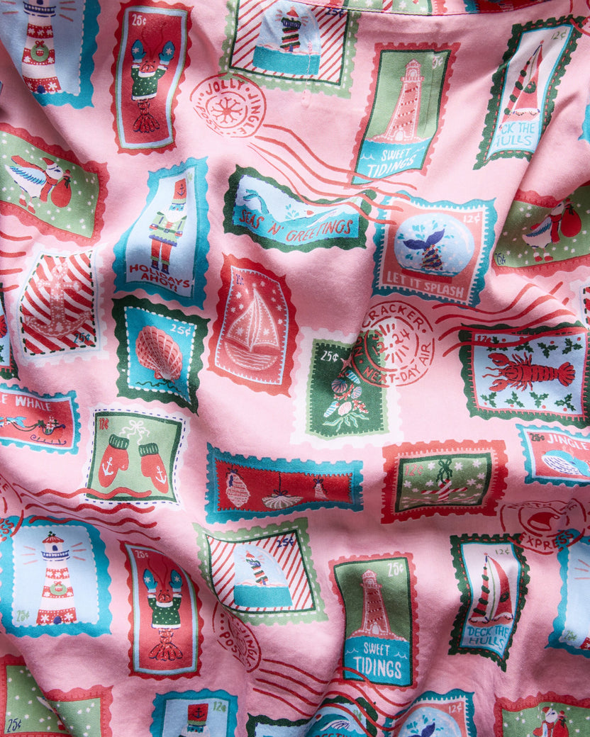 Nautical Stamps - Eco Satin Robe - Pink Shell