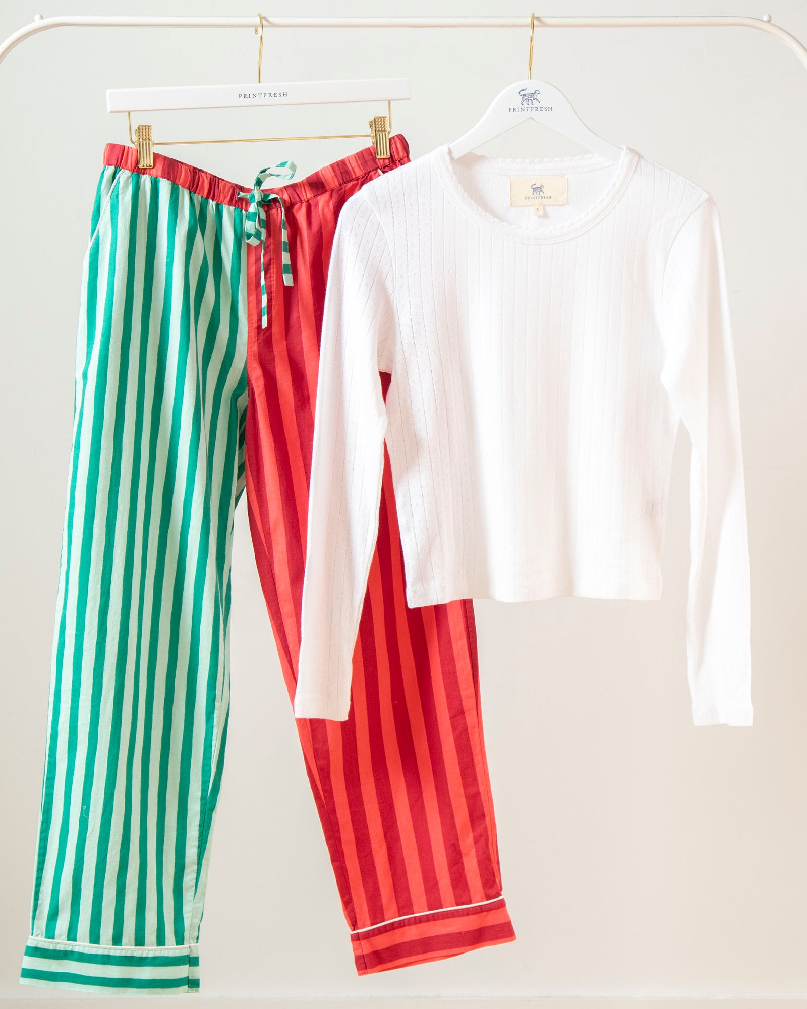 Holiday Stripes - Pointelle Long Sleeve & PJ Pants Set - Spearmint & Peppermint - Printfresh