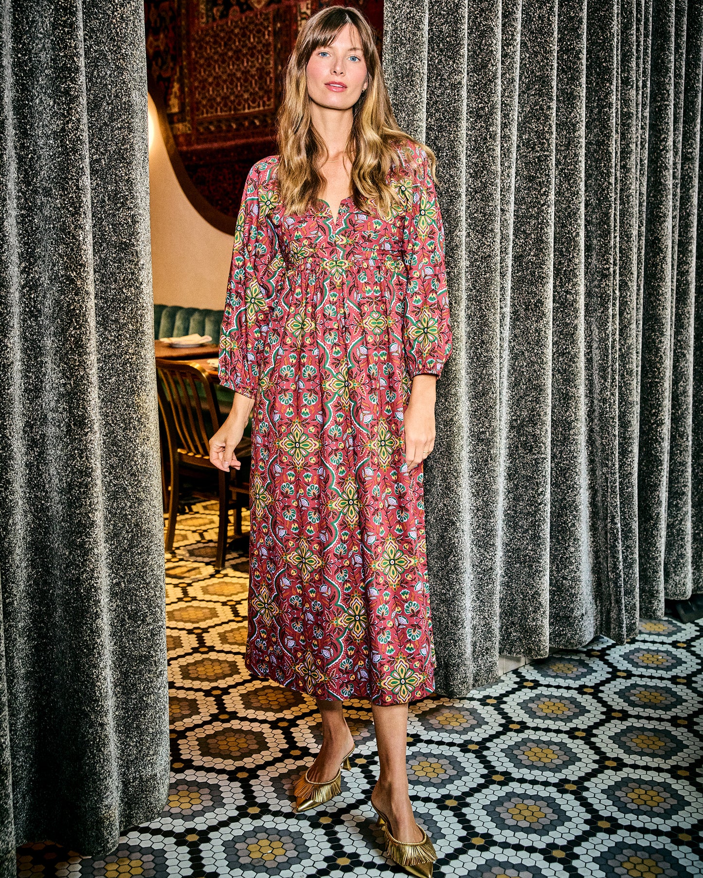 Festive Tapestry - Sloane Dress - Burgundy - Printfresh