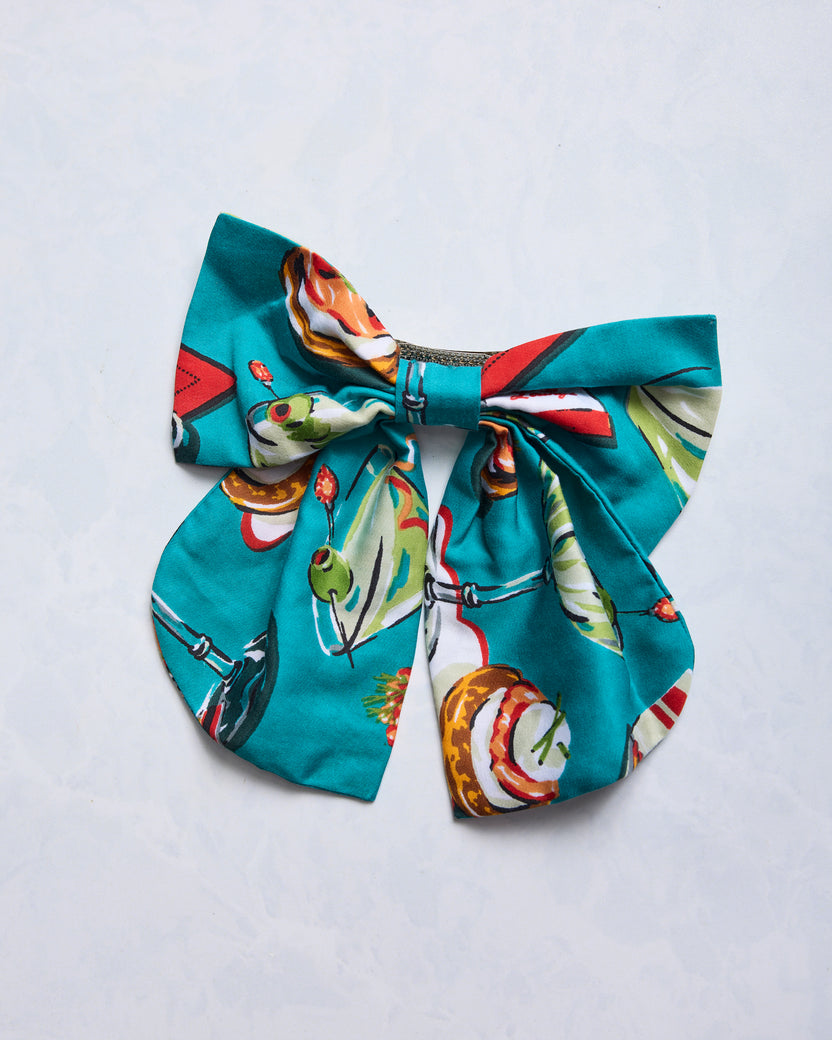 Blinis & Martinis - Eco Satin Charleston Bow - Mid Century Blue - Printfresh