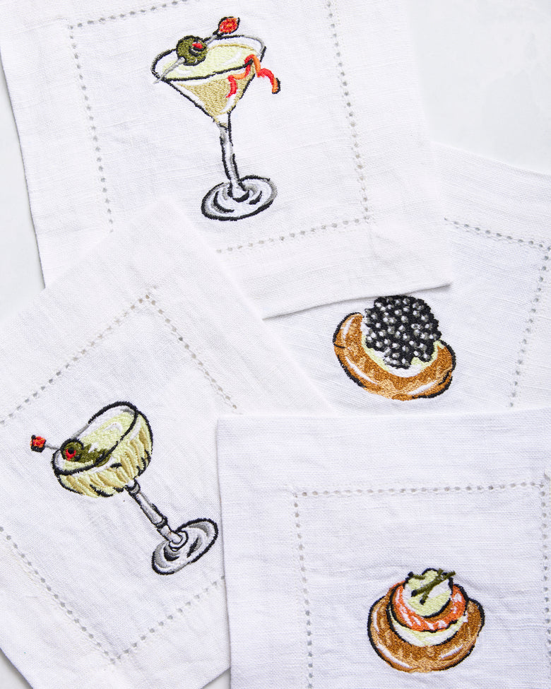 Blinis & Martinis - Set of 4 Cocktail Napkins - Matchbook Red - Printfresh