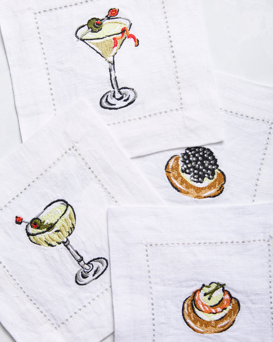 Blinis & Martinis - Set of 4 Cocktail Napkins - Matchbook Red - Printfresh