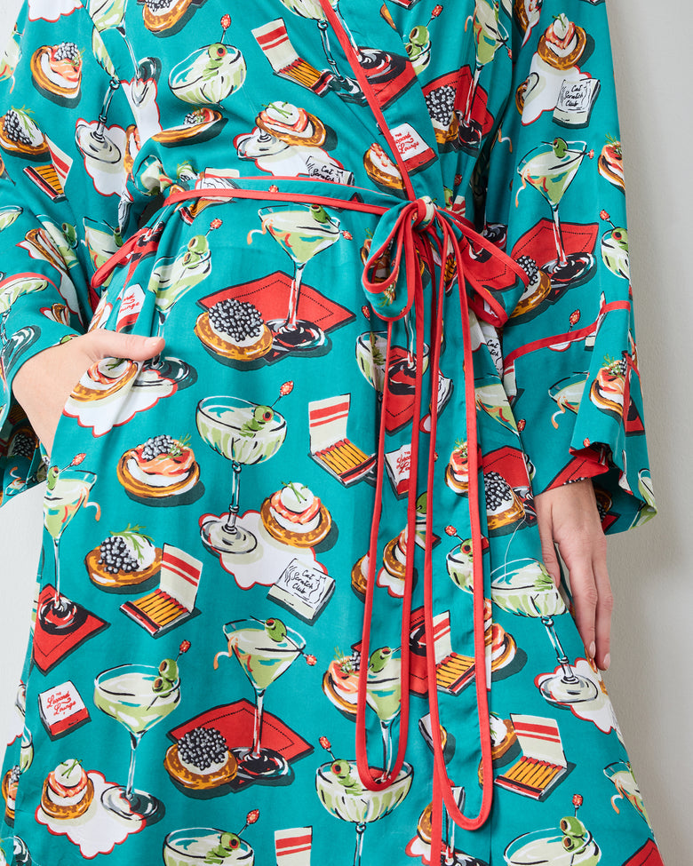 Blinis & Martinis - Eco Satin Robe - Mid Century Blue - Printfresh