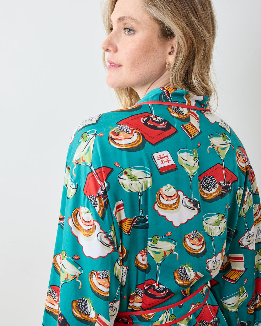 Blinis & Martinis - Eco Satin Robe - Mid Century Blue - Printfresh