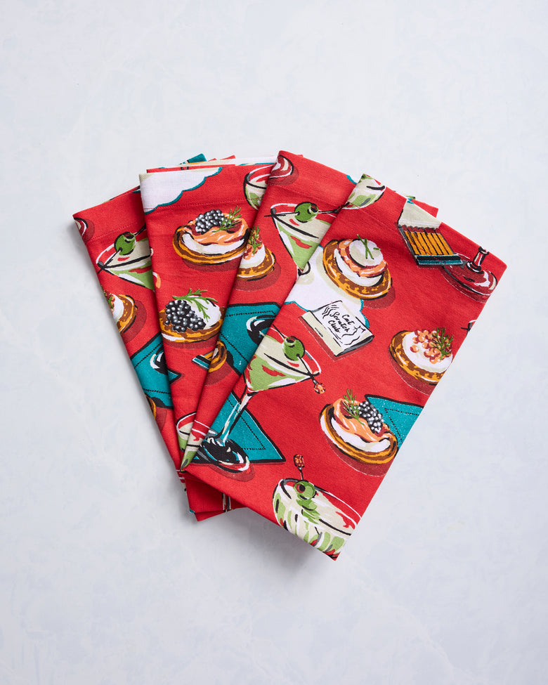 Blinis & Martinis -  Print Napkins Set of 4 - Matchbook Red - Printfresh