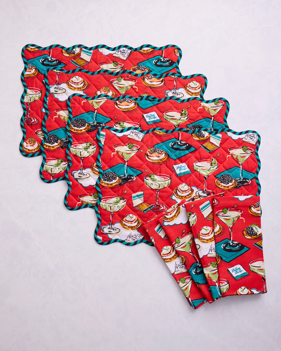 Blinis & Martinis - Set of 4 Placemats & Napkins Bundle - Matchbook Red - Printfresh