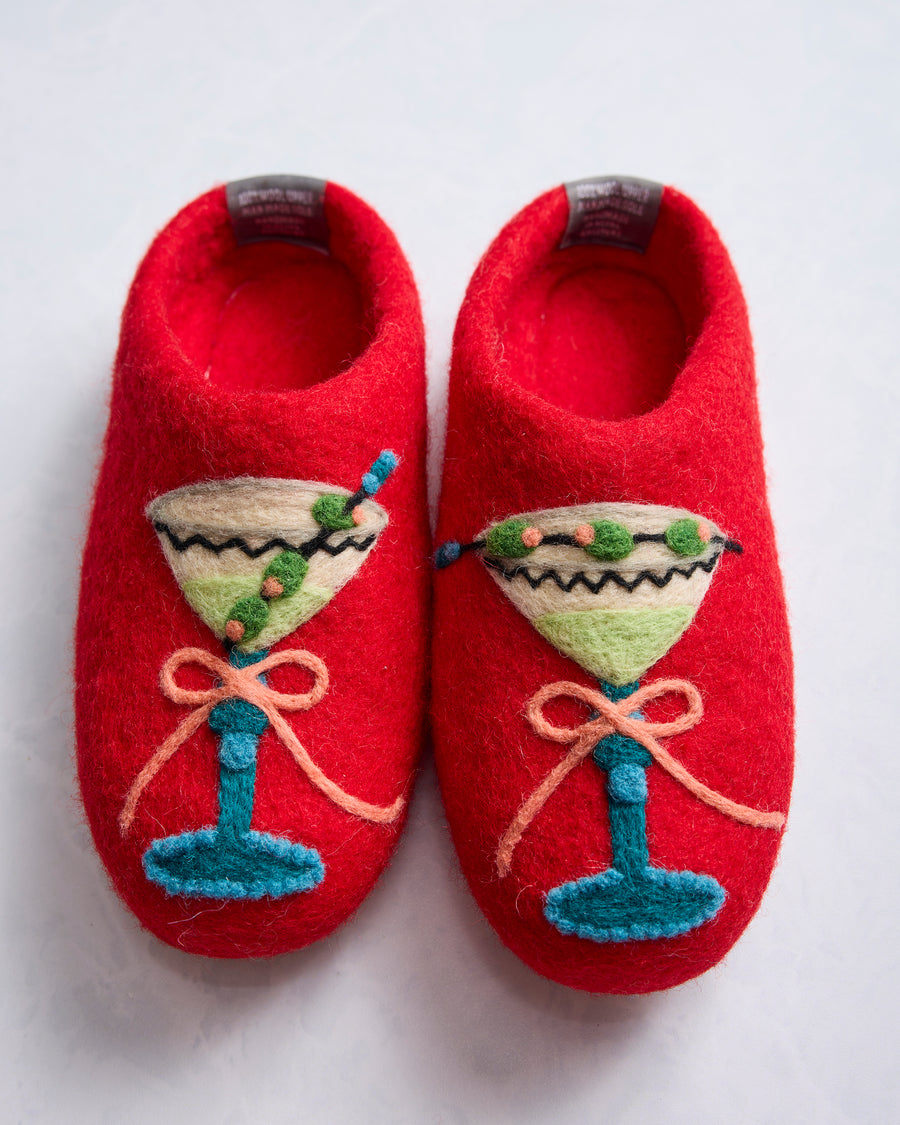 Blinis & Martinis - French Knot X PF Slipper - Red - Printfresh