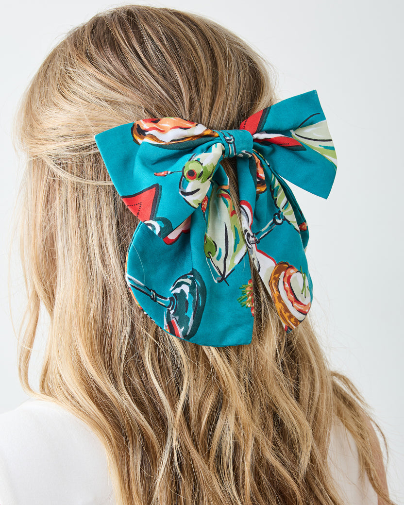 Blinis & Martinis - Eco Satin Charleston Bow - Mid Century Blue - Printfresh