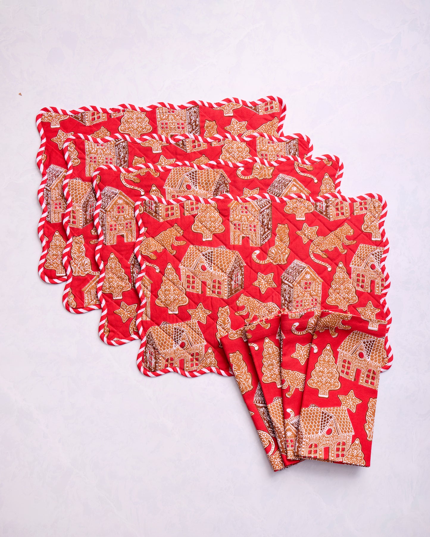Gingerbread Party - Set of 4 Placemats & Napkins Bundle - Ruby - Printfresh