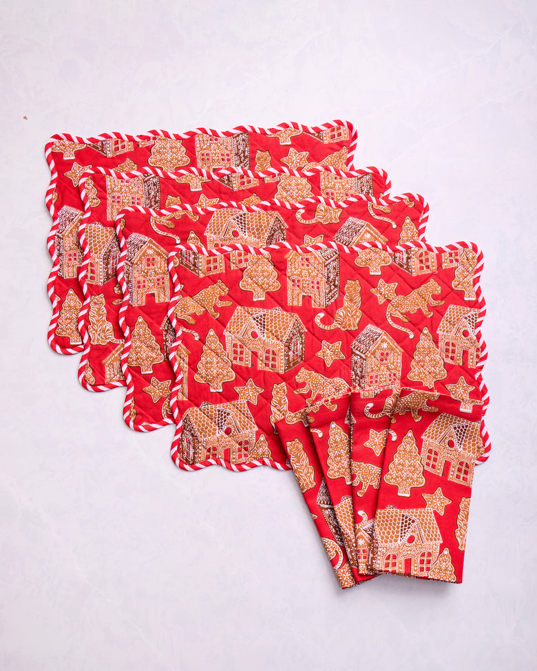 Gingerbread Party - Set of 4 Placemats & Napkins Bundle - Ruby - Printfresh